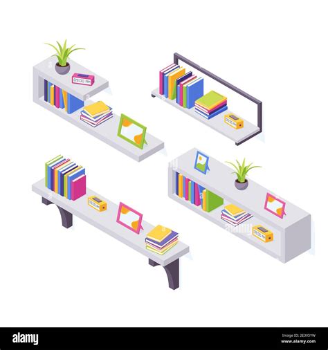 Books On Shelf In Isometric Vector Illustration Set Stock Vector Image