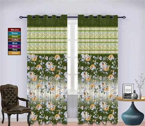 Floral Print Green Printed Polyester Door Curtain Eyelet At Rs