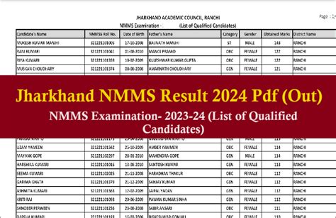 Jharkhand Nmms Result 2024 Link Out Download Class 8th Score Card