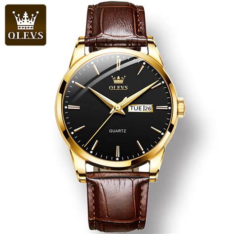 Olevs 6898 negócios pulseira de couro genuíno masculino relógio de