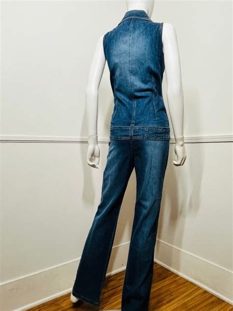 Large Y2K Vintage Denim Corset Front Jumpsuit By Youn Gem