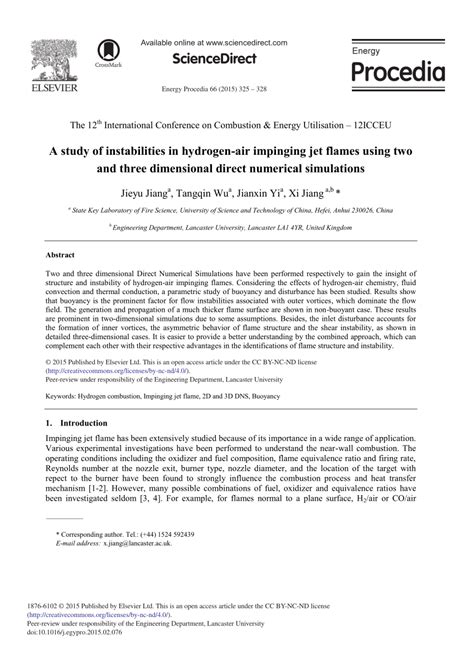 PDF A Study Of Instabilities In Hydrogen Air Impinging Jet Flames