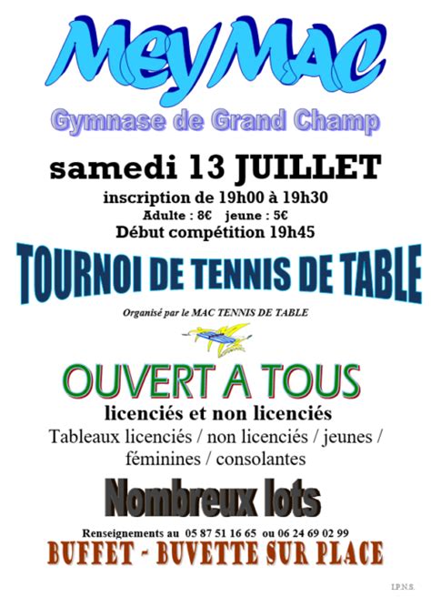 Tournoi Tennis De Table Complexe Sportif Du Grandchamp Meymac Samedi