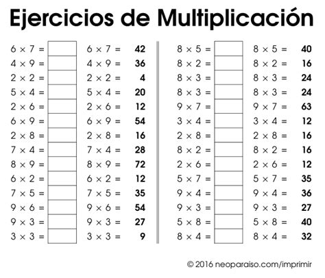 Ejercicios De Tablas De Multiplicaci N Hojas De Ejercicios De Todas