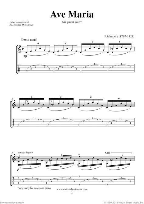 Schubert Ave Maria Sheet Music For Guitar Solo PDF Interactive