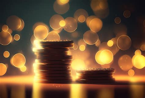 Stack Of Coins With A Gold Backdrop Two Bitcoins And Bokeh Premium AI