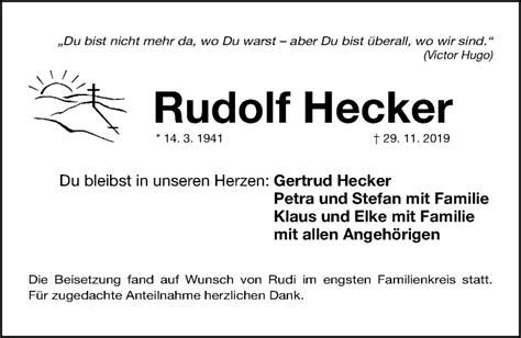 Traueranzeigen Von Rudolf Hecker Trauer Nn De