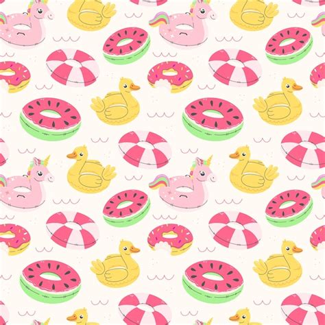 Premium Vector | Pink seamless pattern with rubber rings unicorn duck ...