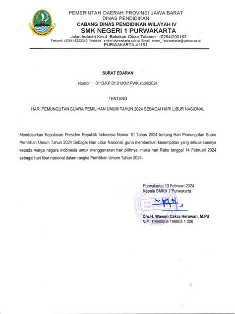 Surat Edaran Libur Pemilu 2024 Pdf