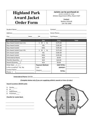 Fillable Online Hphs Dist Team Jacket Order Form Hphs Dist Fax