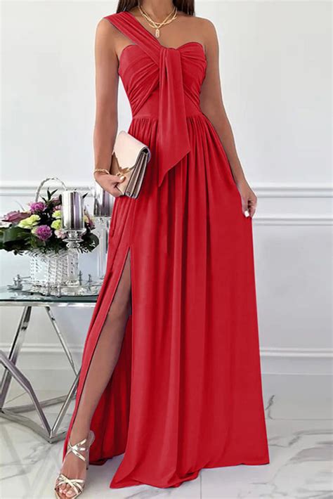 Elegant Formal Solid Asymmetrical Solid Color One Shoulder Irregular D Flornana