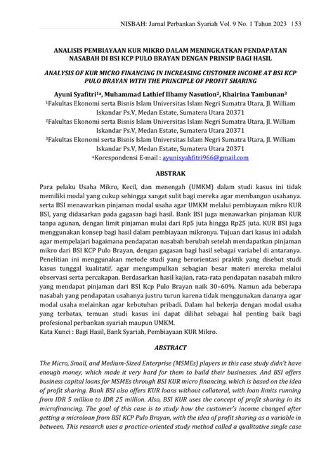 Pdf Analisis Pembiayaan Kur Mikro Dalam Meningkatkan Pendapatan