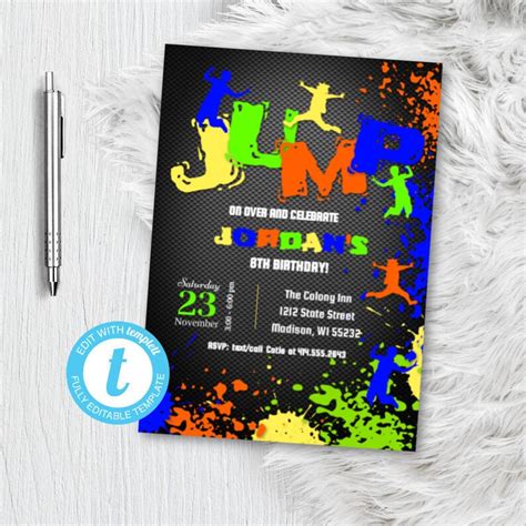 Jump Birthday Party Invitation Boy Sky Zone Jump Zone Etsy