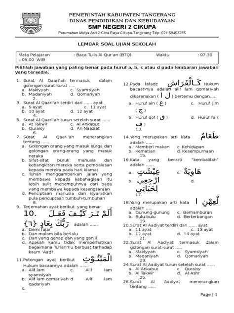 Soal Baca Tulis Al Quran Kelas 2 Sd Dikte Id