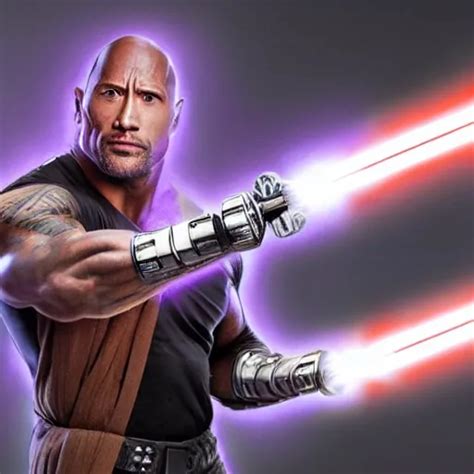 Dwayne Johnson Holding A Purple Lightsaber Wearing Stable Diffusion