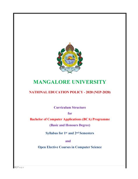 BCA NEP MANGALORE UNIVERSITY NATIONAL EDUCATION POLICY Curriculum