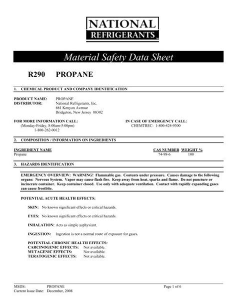 Pdf Safety Data Sheet Refrigerant R290 Safety Data Sheet 53 Off