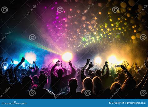 People Partying At A Concert Bright Neon Lights Strobe Lights Happy