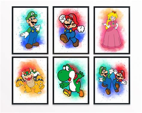 Super Mario Brothers Characters Wall Prints Mario And Luigi Etsy