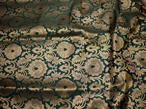 Silk Brocade Fabric Bottle Green Gold Banarasi Silk Brocade Bridesmaid