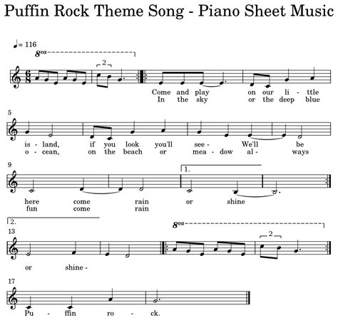 Puffin Rock Theme Song - Piano Sheet Music - Sheet music for Piano