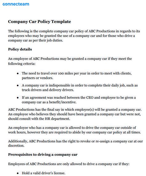 Free Company Vehicle Policy Template