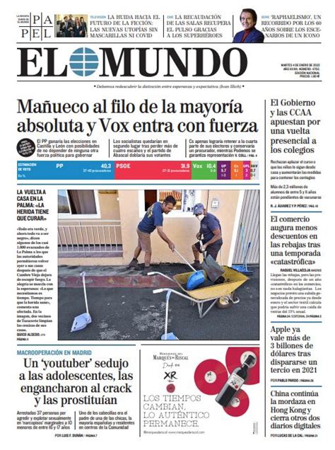 Cover Of EL MUNDO For Tuesday January 4 2022 Teller Report