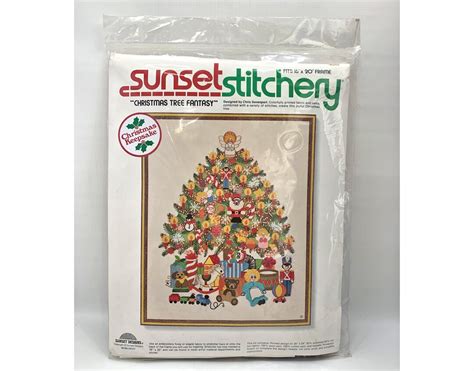 Vintage S Sunset Crewel Embroidery Kit Christmas Tree Etsy