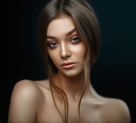 Ivan Kovalyov Women Brunette Blue Eyes Bare Shoulders Model