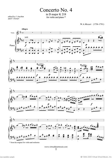 Mozart Violin Concerto No In D Major K Sheet Music For Violin