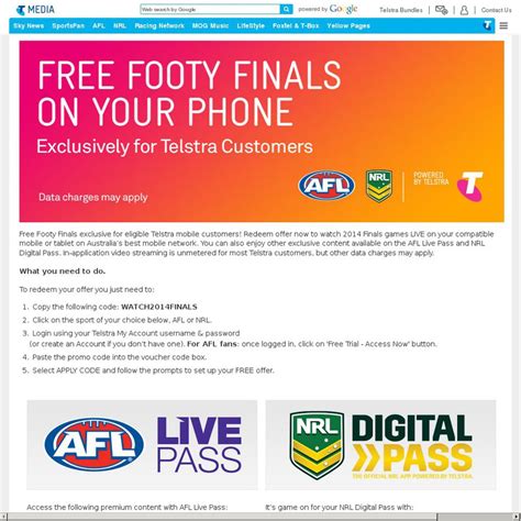 Free Nrl And Afl Footy Finals On Your Phone Data Charges May Apply For Non Telstra Customers