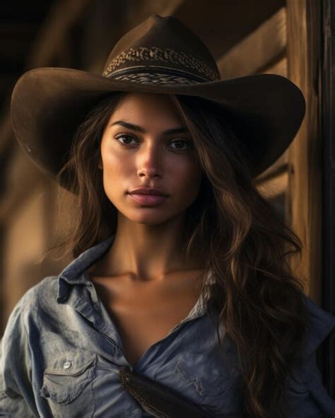 Une Belle Jeune Femme Dans Un Chapeau De Cowboy Vecteur Premium