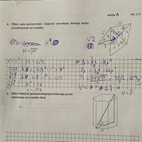 8 Oblicz pole powierzchni i objętość ostrosłupa którego siatkę