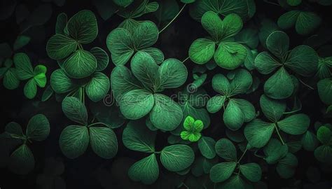 Lucky Irish Four Leaf Clover In The Field For St Patricks Day Close