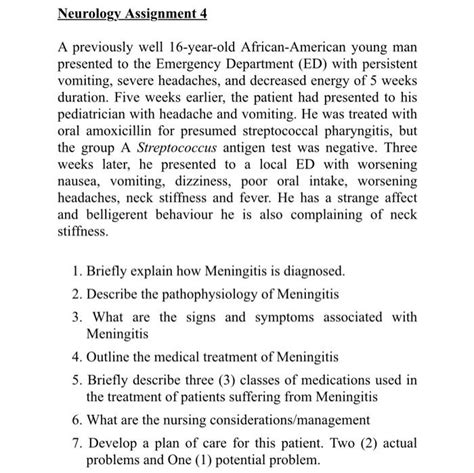 Solved Neurology Assignment 4 A Previously Well 16 Year Old Chegg