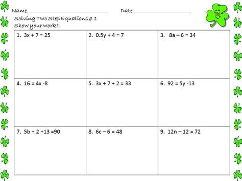 Worksheet Solving Two Step Equations