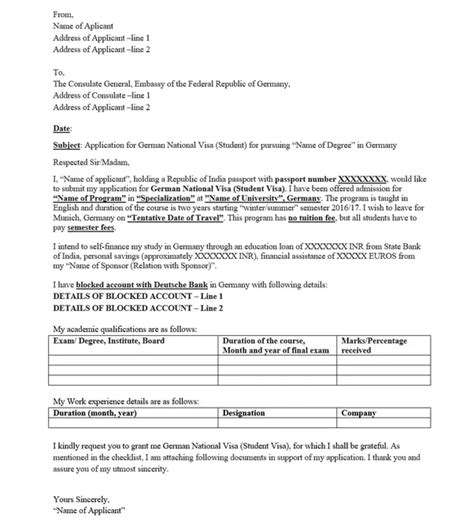 Sample Letter For Visa Application To German Embassy Customer