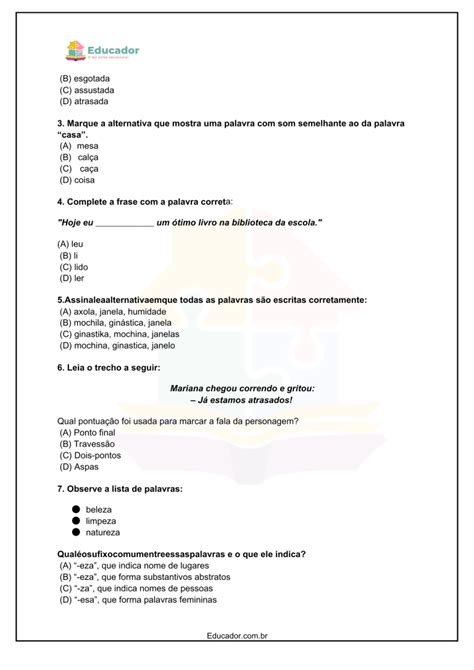 Avaliação Diagnóstica 5 Ano Português E Matemática Com Gabarito - Avaliação diagnóstica de português para o 5° ano com gabarito - Educador
