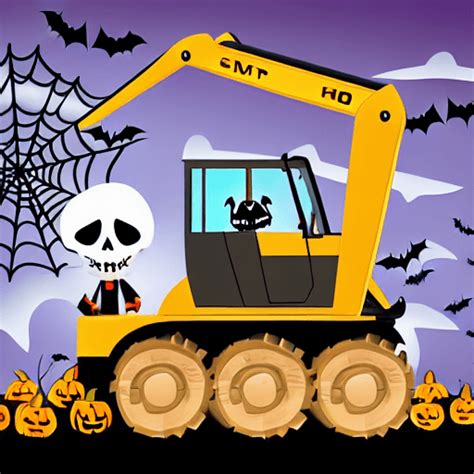 Halloween Spooky Excavator Tractor Forklift With Spikes Cute Drawing