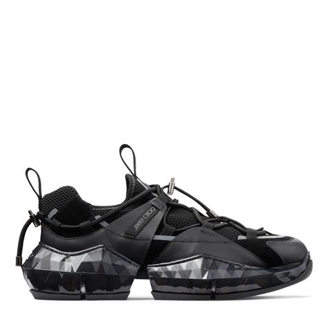 JIMMY CHOO DIAMOND TRAIL M BLACK STRETCH MESH DIAMOND TRAIL TRAINERS