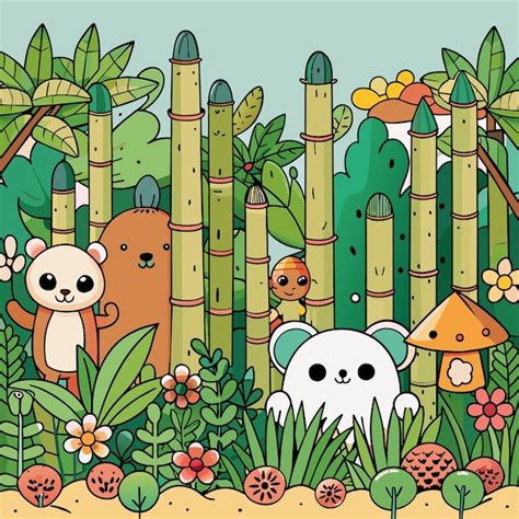 Une Illustration De Dessin Anim D Une For T Avec Des Pandas Et Des