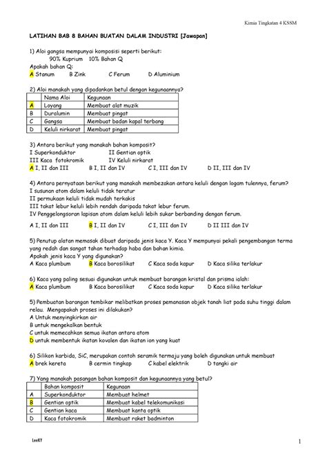 T4 Bab 8 Bahan Buatan Dalam Industri Skema Latihan Bab 8 Bahan Buatan Dalam Industri