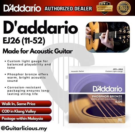Daddario EJ26 สายกีต้าร์โปร่ง Phosphor Bronze, ไฟแบบกําหนดเอง, เกจ 11 ...