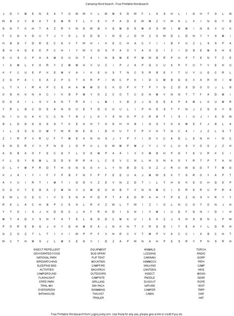 Camping Word Search Hard Logic Lovely