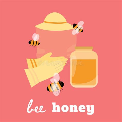 Bee Honey Banner For Products Advertising Flat Cartoon Vector