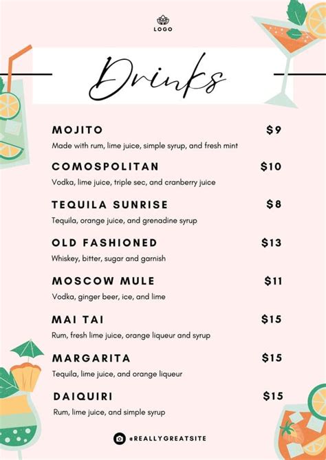 Free Printable And Customizable Cocktail Menu Templates Canva