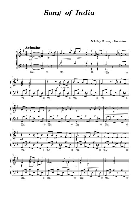 Song Of India Nikolay Rimsky Korsakov Song Of India Nikolay Rimsky Korsakov Sheet Music For