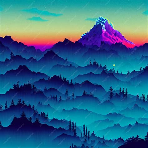 Premium Photo Vaporwave Mountain Landscape Synthwave Illustration