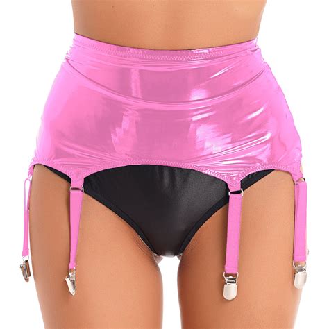 iEFiEL Damen Lackleder Strumpfbänder Wetlook Strapsgürtel Glänzend