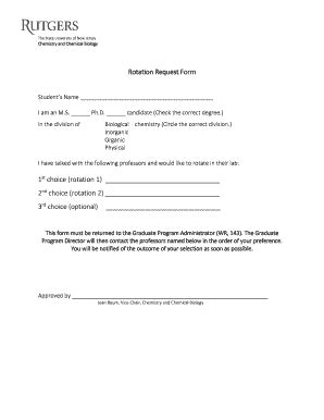 Fillable Online Rutchem Rutgers Rotation Request Form Rutgers